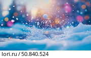 Winter wonderland: A flurry of snowflake magic, a crisp chill and icy reflections capture the winter holiday season. Стоковое AI-изображение, AI-художник Данила Большаков / Фотобанк Лори