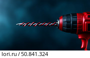 Electric drill with a twisted bit showcasing intricate design and power. Стоковое AI-изображение, AI-художник Katsiaryna Repich / Фотобанк Лори
