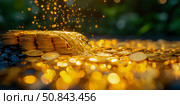 Abundance: Waterfall of Golden Currency, a Wealth Cascade. Стоковое AI-изображение, AI-художник Данила Большаков / Фотобанк Лори