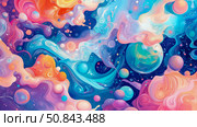 Abstract Painting: Dreamy Fluid Art with Spheres and Colorful Swirls. Стоковое AI-изображение, AI-художник Данила Большаков / Фотобанк Лори