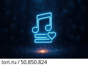 A Vibrant Neon Music Note Surrounded by Sparkling Lights, Emblematic of Harmony, Passion, and the Joy that Music Brings to Our Lives. Стоковое AI-изображение, AI-художник Башкирова Анна / Фотобанк Лори