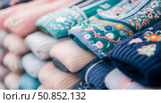Pile of embroidered cashmere shawls, artisan craft, for fashion accessories & gifts. Стоковое фото, фотограф Данила Большаков / Фотобанк Лори