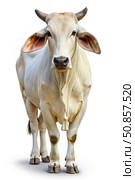Brahman Cow Standing on a White Background. Generative AI. Стоковое AI-изображение, AI-художник Roman Zavorotny / Фотобанк Лори
