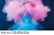 Ethereal Portrait: Serene Mindscape Enveloped in Pink and Azure Vapor. Стоковое AI-изображение, AI-художник Данила Большаков / Фотобанк Лори