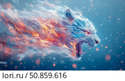 Elemental Fury: A Bengal Cat Ablaze in Ice and Fire. Стоковое AI-изображение, AI-художник Данила Большаков / Фотобанк Лори
