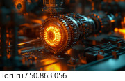 Futuristic Gearbox Assembly: Concept for next-gen manufacturing processes & advanced mechanical engineering, print or poster. Стоковое AI-изображение, AI-художник Данила Большаков / Фотобанк Лори