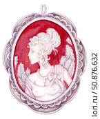 cameo pendant with a portrait of a woman in profile, on a burgundy background made of bone, oval. Стоковая иллюстрация, иллюстратор Екатерина Тимонова / Фотобанк Лори