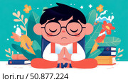 Mindful Little Meditator Illustration for Relaxation and Serenity. Стоковое AI-изображение, AI-художник Данила Большаков / Фотобанк Лори