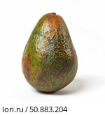 Rotten avocado fruit showing mold and brown spots on white background. Стоковое AI-изображение, AI-художник Иван Рябоконь / Фотобанк Лори