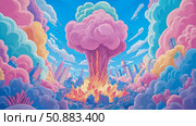 Apocalyptic Dreamscape: Pastel Explosion Over Metropolis. Стоковое AI-изображение, AI-художник Данила Большаков / Фотобанк Лори