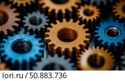 Metallic Gears Interlocked: Precision and Motion, Abstract Concept, Design for technical illustrations and mechanical themed backgrounds. Стоковое AI-изображение, AI-художник Данила Большаков / Фотобанк Лори