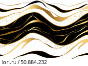 Golden particles flowing on abstract black and white wavy pattern. Стоковое AI-изображение, AI-художник Иван Рябоконь / Фотобанк Лори