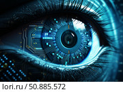 Futuristic cyborg eye integrating circuitry and technology. Стоковое AI-изображение, AI-художник Иван Рябоконь / Фотобанк Лори