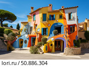 Palais bulles, the bubble palace, showing its colorful and curvy architecture. Стоковое AI-изображение, AI-художник Иван Рябоконь / Фотобанк Лори