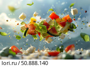 Fresh salad ingredients exploding with flavor and nutrients. Стоковое AI-изображение, AI-художник Иван Рябоконь / Фотобанк Лори