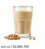 Glass of soy milk with soybeans on white background. Стоковое AI-изображение, AI-художник Иван Рябоконь / Фотобанк Лори