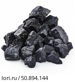 Pile of black coal lumps on white background. Стоковое AI-изображение, AI-художник Иван Рябоконь / Фотобанк Лори