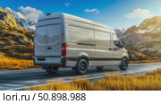 Expansive white utility vehicle traversing an inspiring high-altitude roadway amidst sunlit peaks. Стоковое AI-видео, аниматор Данила Большаков / Фотобанк Лори