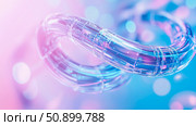 Abstract futuristic torus with vibrant pink and blue hues, showcasing advanced technological structure and complex internal network. Стоковое AI-изображение, AI-художник Данила Большаков / Фотобанк Лори