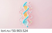 Molecular biology concept: DNA strand structure for scientific presentation. Стоковое AI-изображение, AI-художник Данила Большаков / Фотобанк Лори