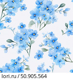 Abstract seamless background of watercolor forget-me-not flowers. Стоковое AI-изображение, AI-художник Екатерина Красникова / Фотобанк Лори