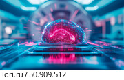 Technological Singularity: A futuristic concept showcasing brain power with integrated circuitry in neural networks. Стоковое AI-изображение, AI-художник Данила Большаков / Фотобанк Лори
