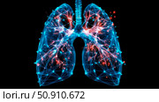 Medical concept: Holographic lungs network illustration, disease affecting lungs, medicine diagnostics. Стоковое AI-изображение, AI-художник Данила Большаков / Фотобанк Лори