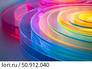 A captivating arrangement of transparent concentric circles, each glowing with a seamless rainbow gradient, layered in harmonious radiance,  created by ai. Стоковое AI-изображение, AI-художник Виталий Сова / Фотобанк Лори
