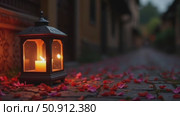 A lighted lantern on a quiet evening street. Стоковое AI-видео, аниматор ketpro.design / Фотобанк Лори