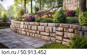 construction block retaining wall ai generated. Стоковое AI-изображение, AI-художник Vectorwin / Фотобанк Лори