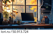 ergonomics desk space coffee ai generated. Стоковое AI-изображение, AI-художник Vectorwin / Фотобанк Лори
