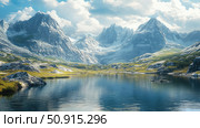 river mountains and water ai generated. Стоковое AI-изображение, AI-художник Vectorwin / Фотобанк Лори