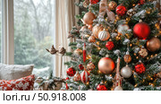 tinsel decorating a christmas tree ai generated. Стоковое AI-изображение, AI-художник Vectorwin / Фотобанк Лори