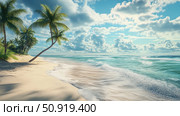 ocean beach and palm trees ai generated. Стоковое AI-изображение, AI-художник Vectorwin / Фотобанк Лори