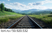 passenger rail road track ai generated. Стоковое AI-изображение, AI-художник Vectorwin / Фотобанк Лори
