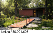 home house with wheelchair ramp ai generated. Стоковое AI-изображение, AI-художник Vectorwin / Фотобанк Лори