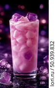 Refreshing pink beverage with ice cubes in glass, a summer cooler. Стоковое AI-изображение, AI-художник Данила Большаков / Фотобанк Лори