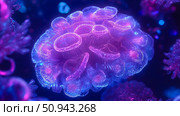 Abstract bioluminescent coral polyp in a deep ocean environment. Стоковое AI-изображение, AI-художник Данила Большаков / Фотобанк Лори