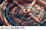 Navigational tool: Close-up of an antique styled golden compass with cardinal direction indicator, Стоковое AI-изображение, AI-художник Данила Большаков / Фотобанк Лори