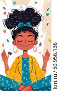 Uplifting illustration of a serene individual meditating for inner peace, a calming artwork suitable for wellness promotion and mindful living. Стоковое AI-изображение, AI-художник Данила Большаков / Фотобанк Лори
