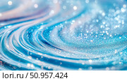 An ethereal abstract liquid wave motion with sparkling light particles and soft bokeh, creating a serene cool blue and white shimmer for celebration, product display, or winter holiday event. Стоковое AI-изображение, AI-художник Данила Большаков / Фотобанк Лори