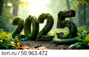 Green tree snake’s year: 2025 promises a time of growth, harmony, and serpentine grace. Стоковое AI-изображение, AI-художник Сергей Бирюков / Фотобанк Лори