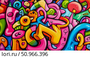 A vibrant, eye-catching abstract street art composition featuring a dynamic explosion of playful shapes and bold fluorescent colors, a modern urban expression. Стоковое AI-изображение, AI-художник Данила Большаков / Фотобанк Лори