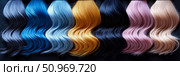 Vibrant and diverse collection of wavy hair swatches showcasing a spectrum of rich colors and textures for beauty and style. Стоковое AI-изображение, AI-художник Данила Большаков / Фотобанк Лори