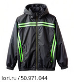 Black and Green Striped Windbreaker Jacket With Hood. Generative AI. Стоковое AI-изображение, AI-художник Roman Zavorotny / Фотобанк Лори