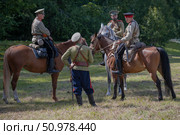 Казаки 17-го Донского казачьего полка в годы Первой мировой войны. Военно-исторический фестиваль «Великая война. 1914» Редакционное фото, фотограф Виктор Карасев / Фотобанк Лори