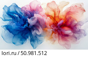 Abstract Floral Ink Swirl: A Symphony of Blue, Pink, and Orange Hues. Стоковое AI-изображение, AI-художник Данила Большаков / Фотобанк Лори