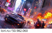 Epic City Chase: High-Octane Action Amidst Urban Chaos. Стоковое AI-изображение, AI-художник Данила Большаков / Фотобанк Лори
