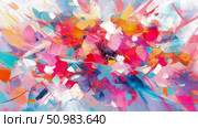 Energetic Abstract Painting Bursting with Vibrant Hues, Dynamic Brushstrokes, and Expressive Texture. Стоковое AI-изображение, AI-художник Данила Большаков / Фотобанк Лори