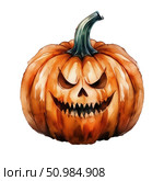 A scary, angry orange pumpkin on a white background. autumn vegetable. October 31st, Halloween.  artificial intelligence generator, AI, neural network image. background for the design. Стоковое AI-изображение, AI-художник Алёна Мостович / Фотобанк Лори